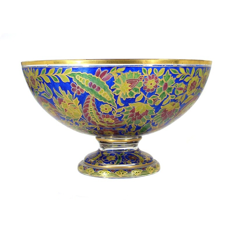Large foot bowl with Jodhpur decor, Josephinenhütte, designed by A.Gerlach around 1900