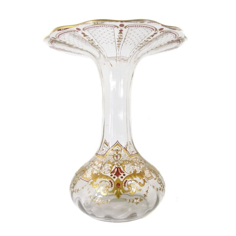 Large vase made of colorless glass with elaborate gold and enamel painting, Josephinenhütte