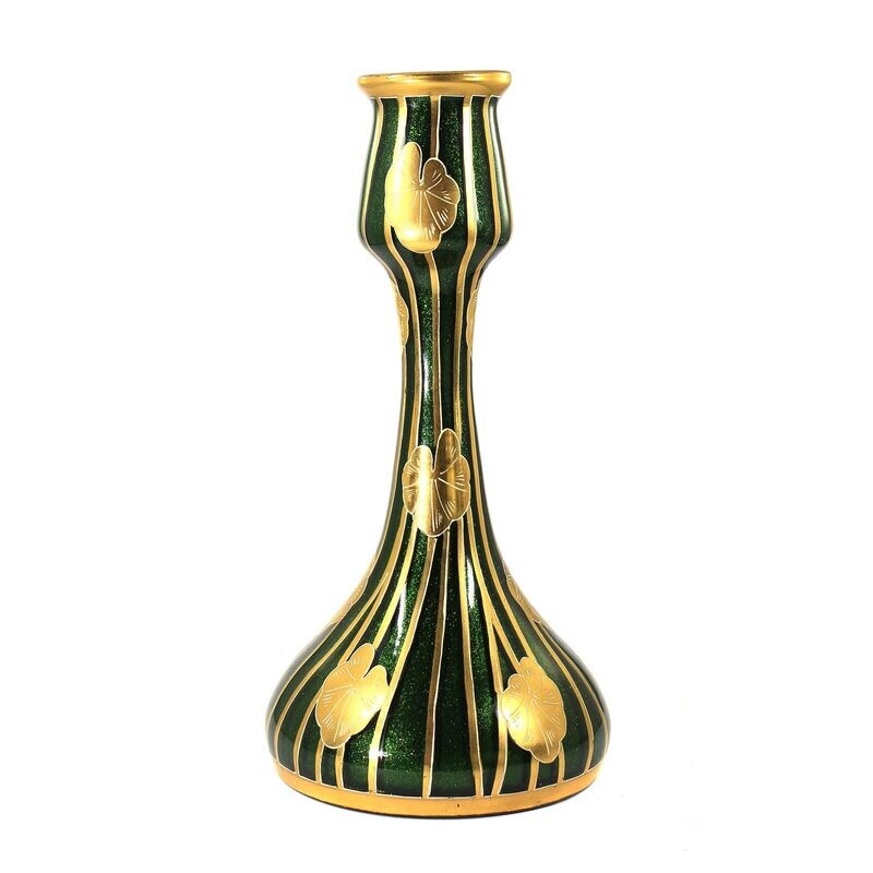 Art Nouveau vase with chromaventurine melts &amp; gold decoration, Josephinenhütte