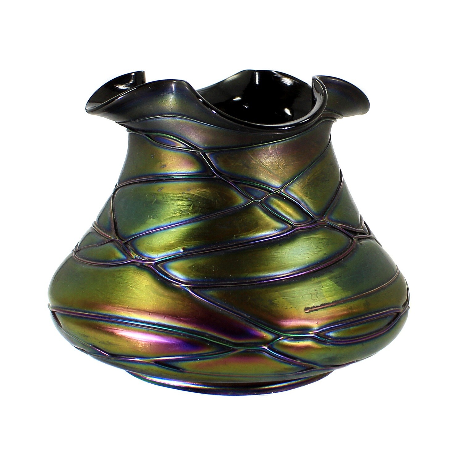 Art Nouveau vase with thread decoration, bronze Cyprus decor, Josephinenhütte around 1897