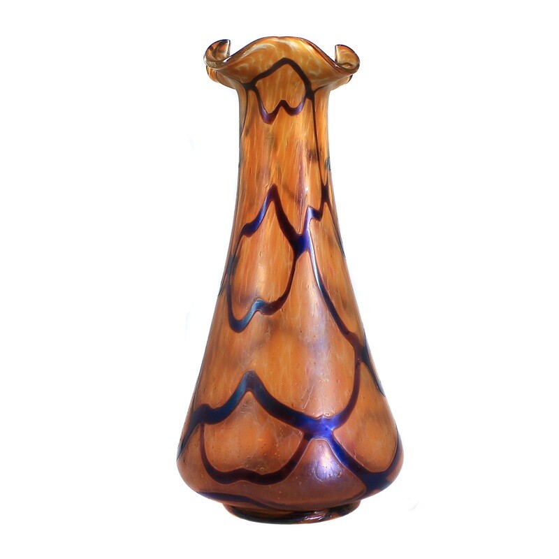 Art Nouveau vase with color flakes and thread decoration, Josephinenhütte