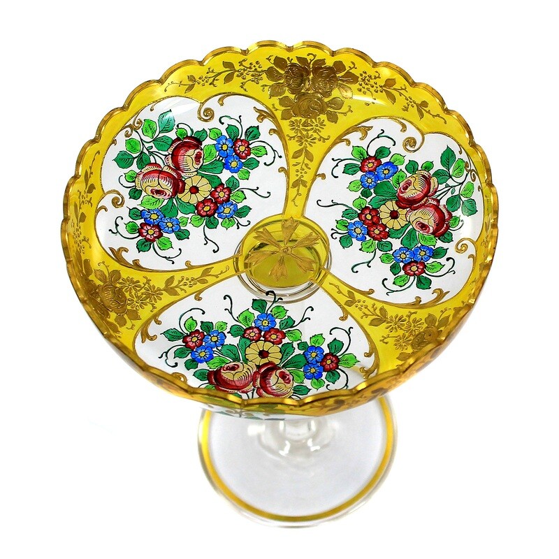 Tazza made of colorless crystal glass with transparent and gold painting, Josephinenhütte