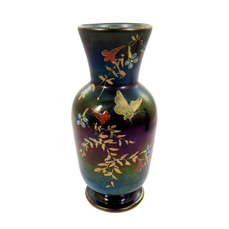 Pair of Art Nouveau vases in bronze Cyprus with enamel painting, Josephinenhütte around 1900