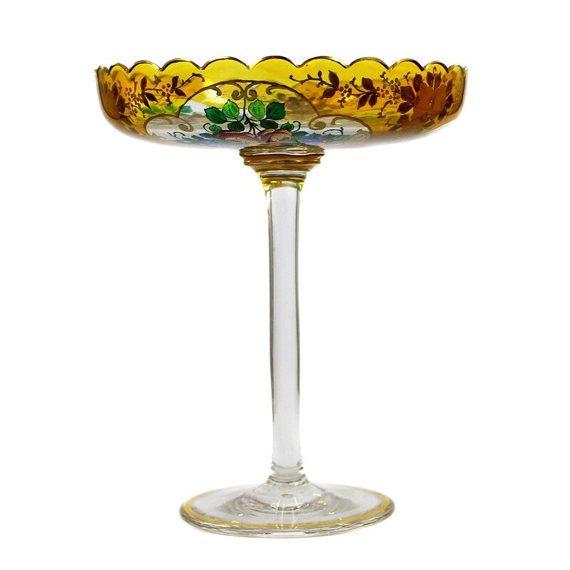 Tazza made of colorless crystal glass with transparent and gold painting, Josephinenhütte