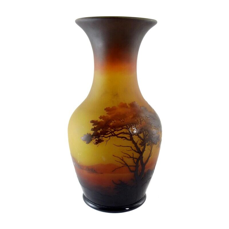 Large vase with river landscape, Paul Nicolas, D'Argenthal c. 1920