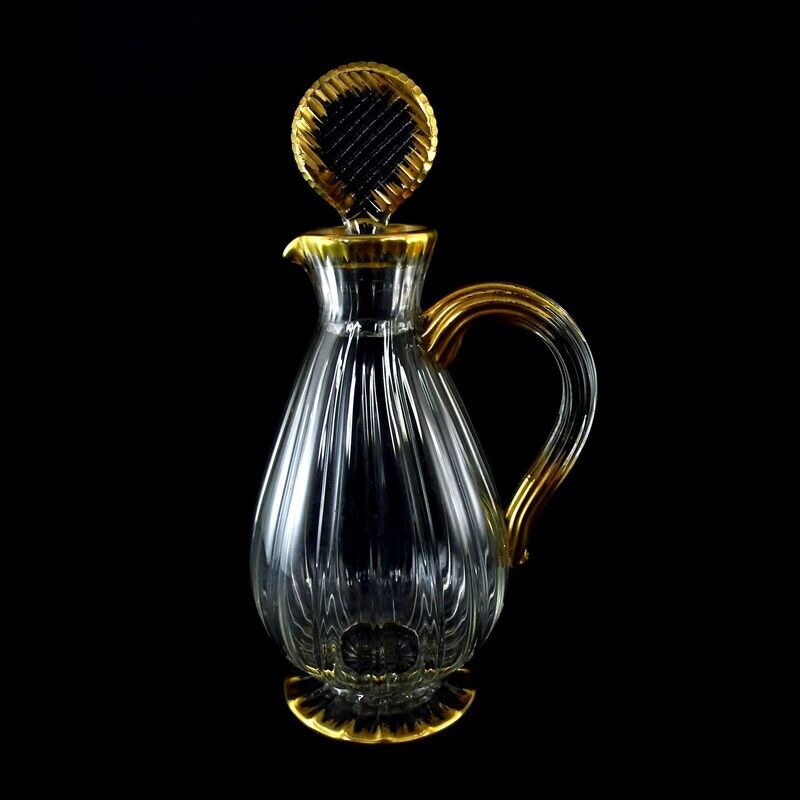 Carafe made of optically ribbed glass, Daum Nancy around 1900, Rouard signed