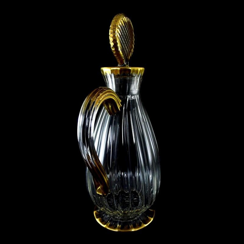 Carafe made of optically ribbed glass, Daum Nancy around 1900, Rouard signed