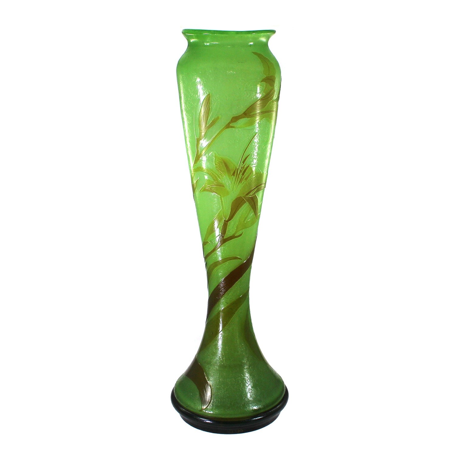 58 cm high Art Nouveau vase with irises, Etude Galle around 1900