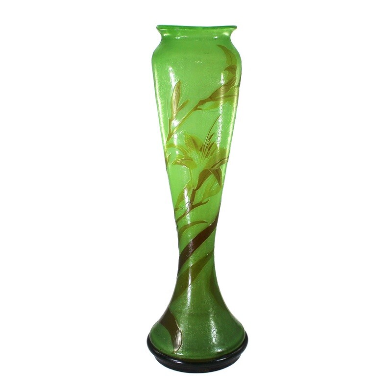 58 cm hohe Jugendstil Vase mit Schwertlilien, Etude Galle um 1900