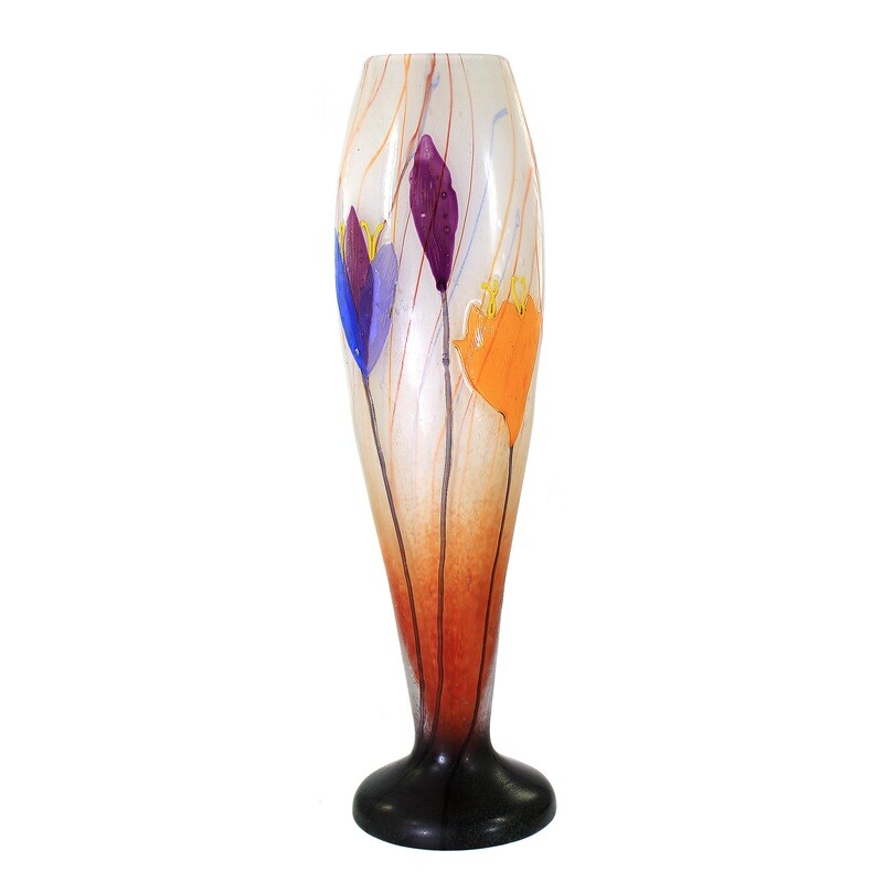 Tall vase with autumn crocuses using the marquetry technique, Galle around 1898