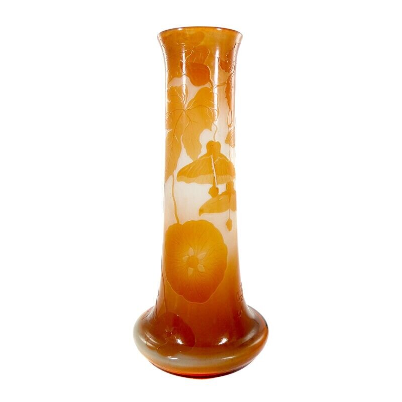 Large Art Nouveau vase with mallow, signed Galle around 1900