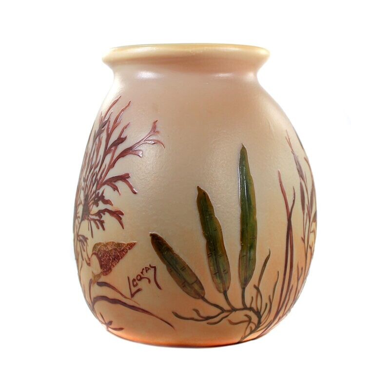 Large vase made of opaque glass with water algae, signed Legras, around 1910-15