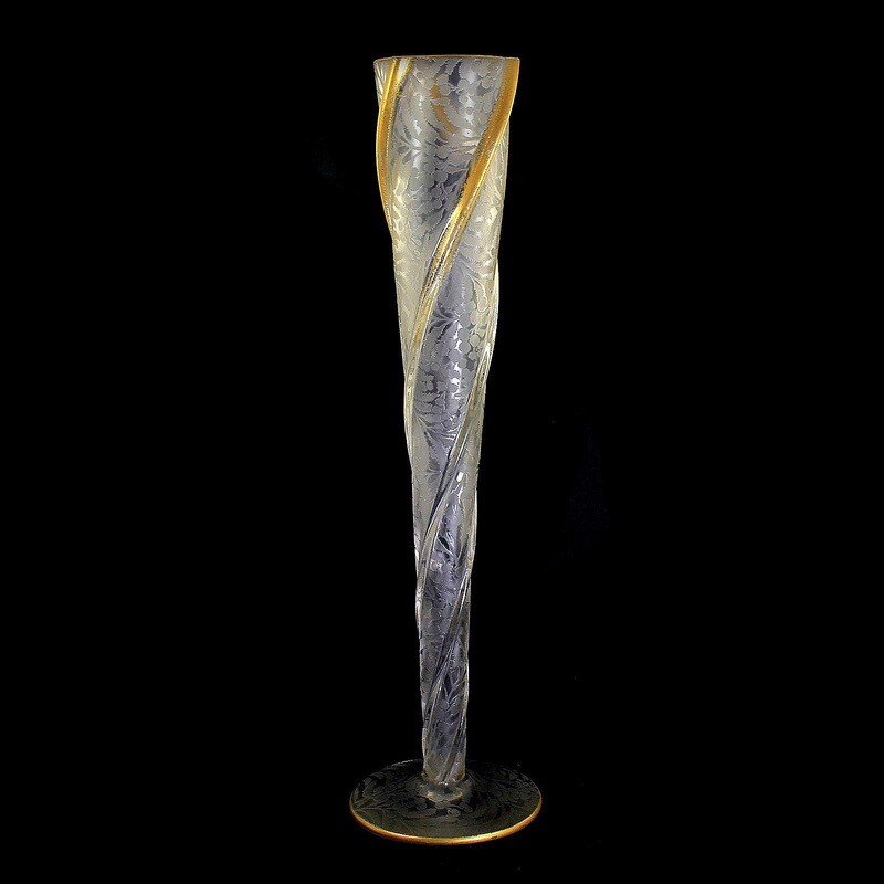 Large goblet vase with highly etched, acid-matted decoration, Mont Joye around 1900