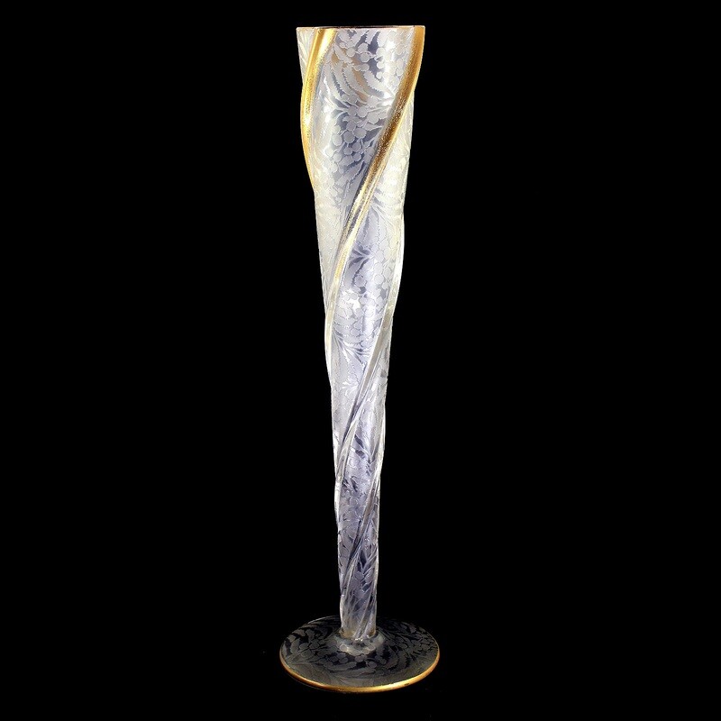 Large goblet vase with highly etched, acid-matted decoration, Mont Joye around 1900