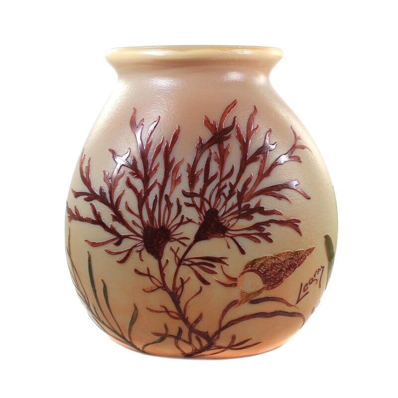 Large vase made of opaque glass with water algae, signed Legras, around 1910-15