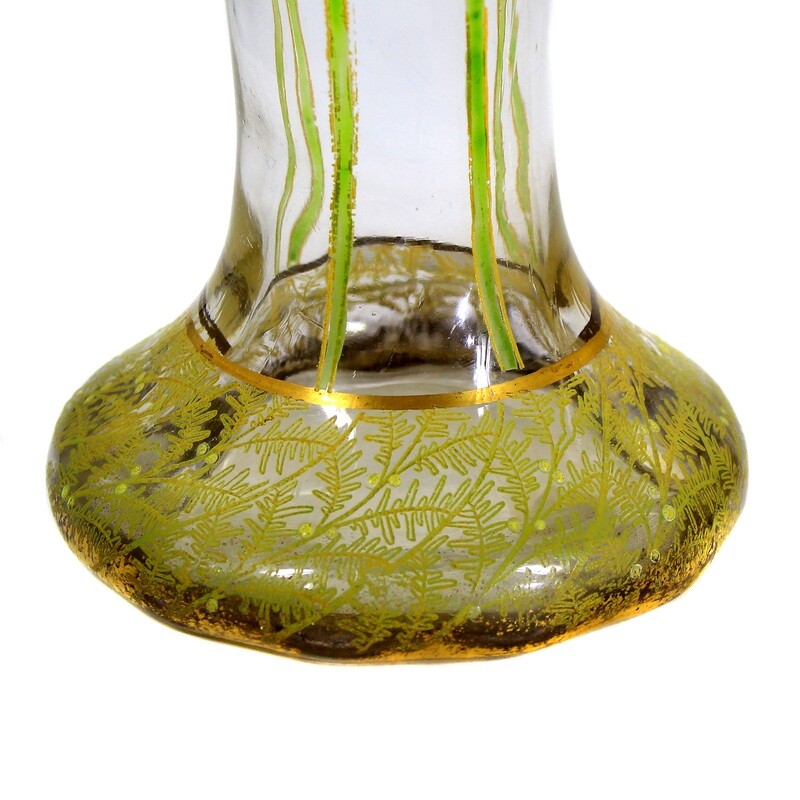 Pair of tall, clear glass vases with anemone decoration, Legras, around 1900