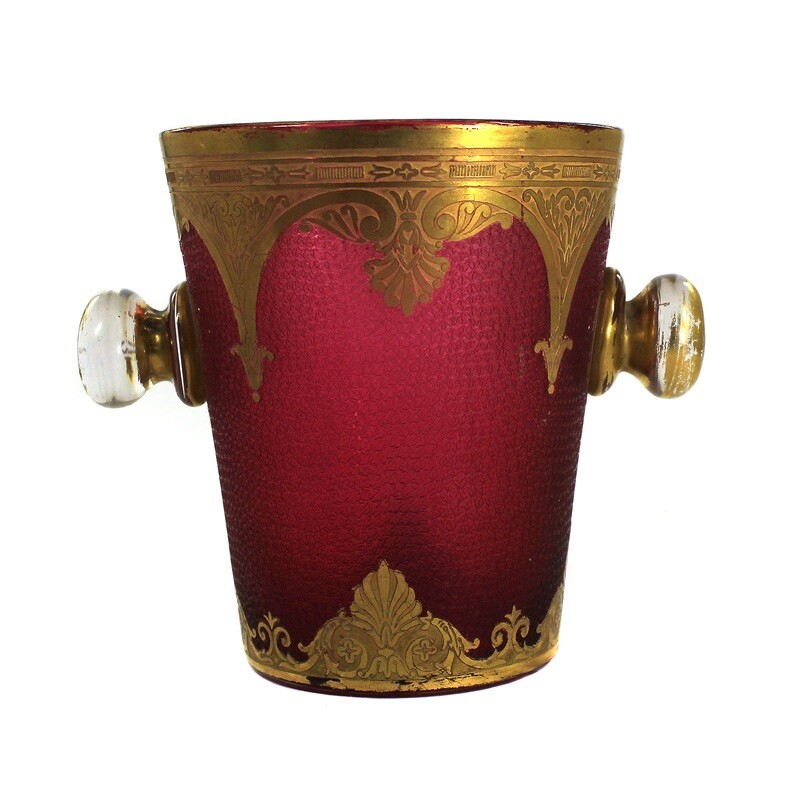 Ice bucket with rosalin underlay and gilded ribbon decoration, Saint Louis around 1900