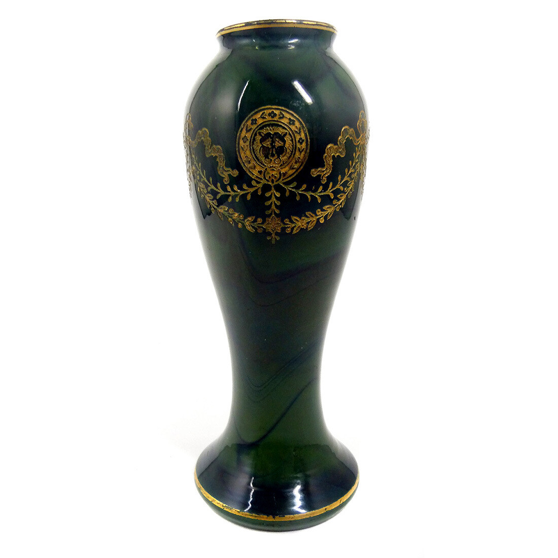 Small vase made of malachite green stone glass with gold decoration, Saint Louis around 1890-1900