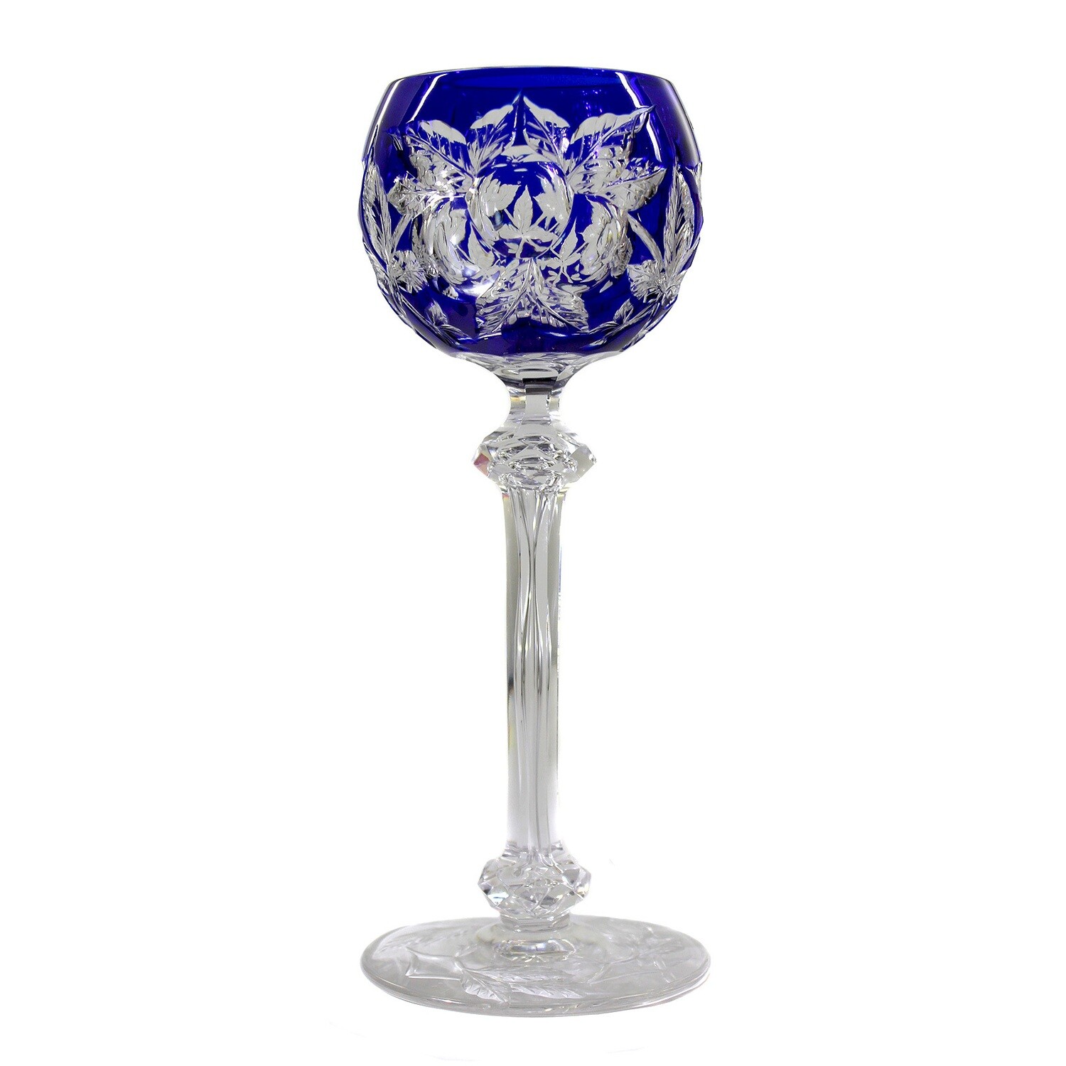 Stem glass with blue overlay and floral deep-cut decoration, Baccarat