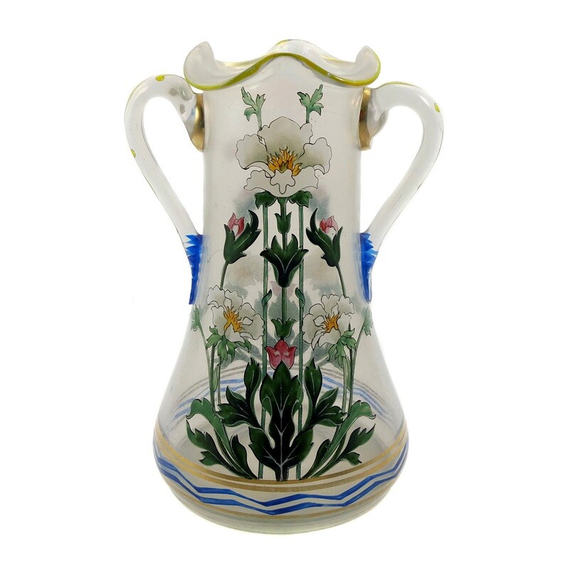 Double-handled vase with flowers and foliage, duck. O.Thamm &amp; M.Rade around 1900