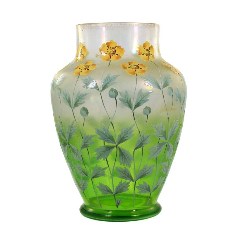 Gr. Vase with colorful enamel painting, Fritz Heckert, decor A. Heyden around 1900