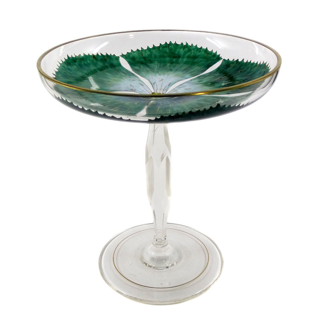 Large Tazza with green transparent enamel painting, F. Heckert, Duck. Sütterlin 1905