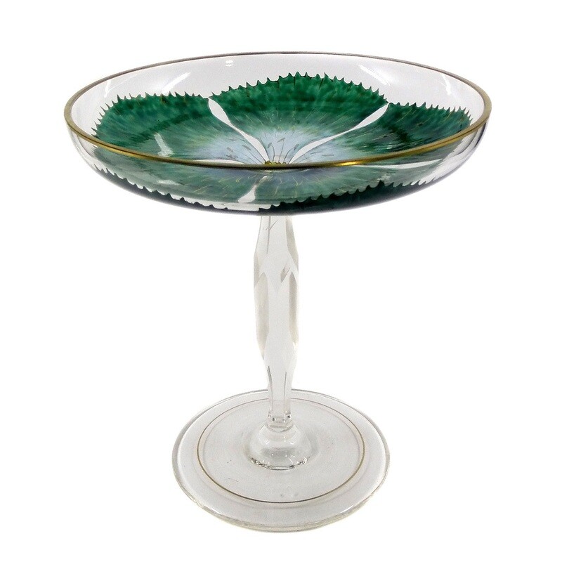Large Tazza with green transparent enamel painting, F. Heckert, Duck. Sütterlin 1905