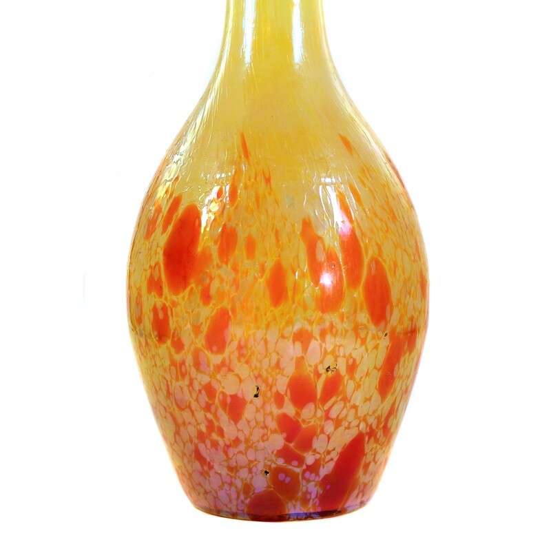Large vase made of opaque yellow glass with red flakes, F. Heckert