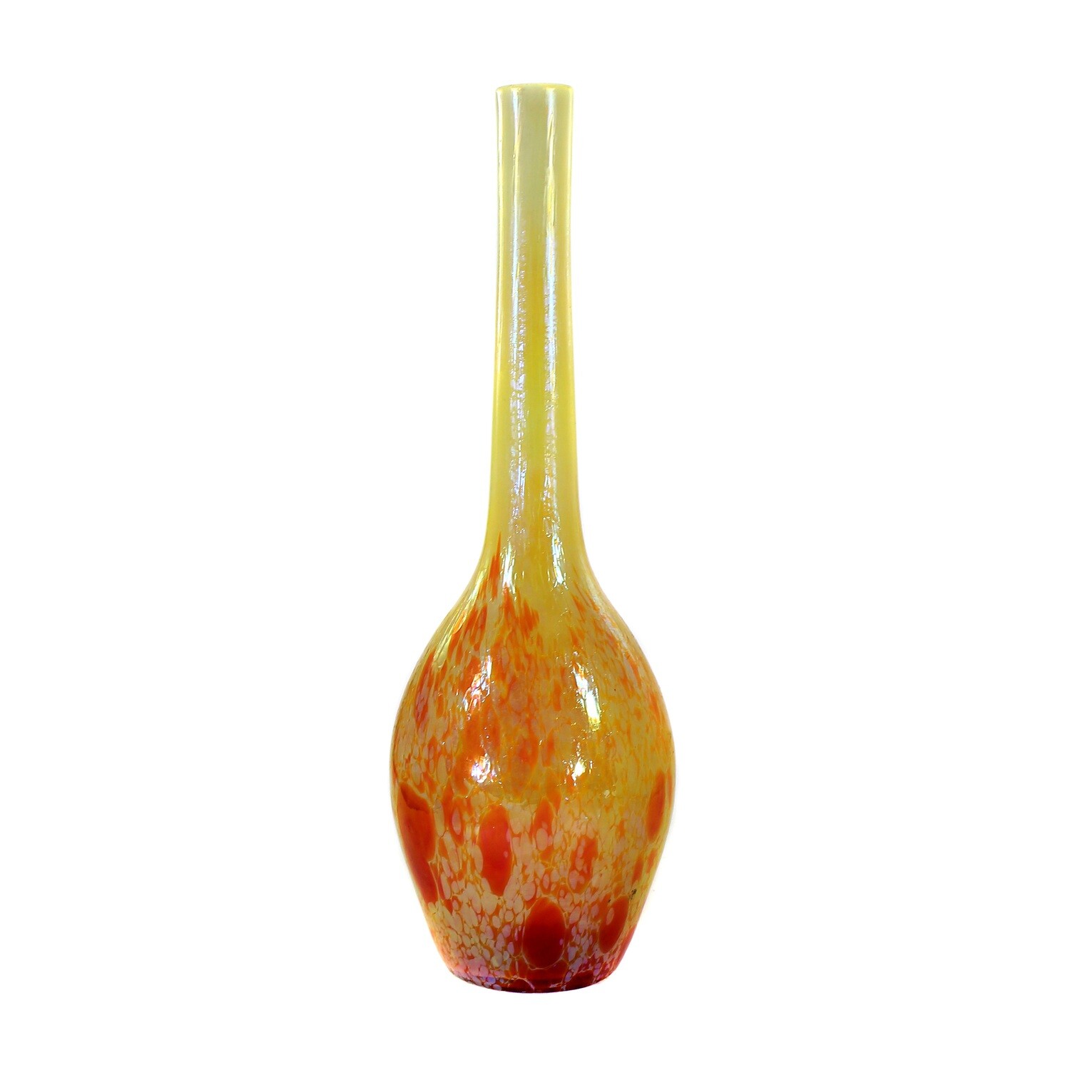 Large vase made of opaque yellow glass with red flakes, F. Heckert
