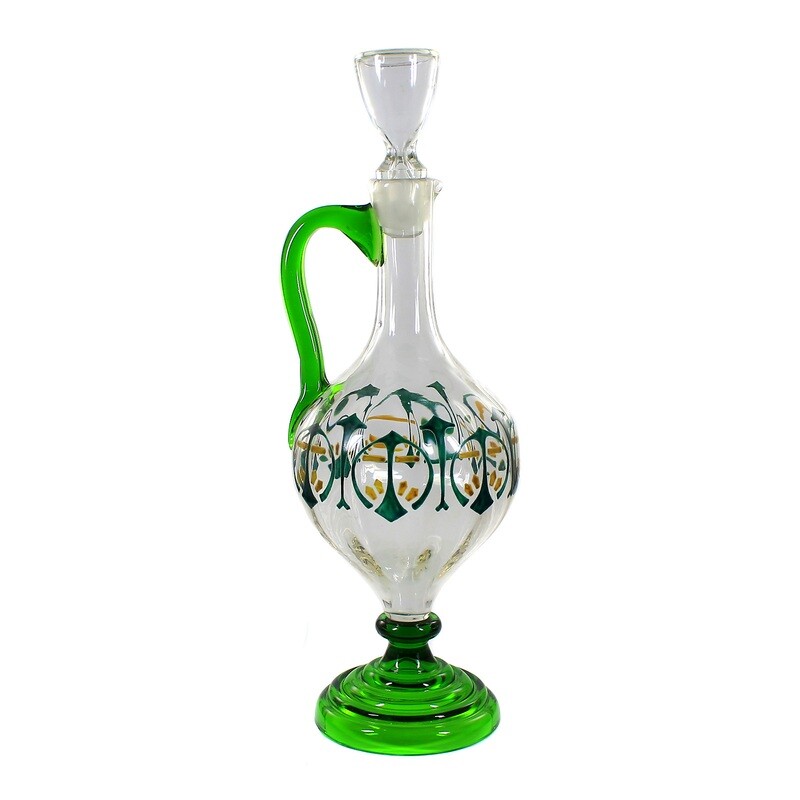 Handle jug with stopper and enamel painting, Fritz Heckert, designed by Sütterlin around 1904