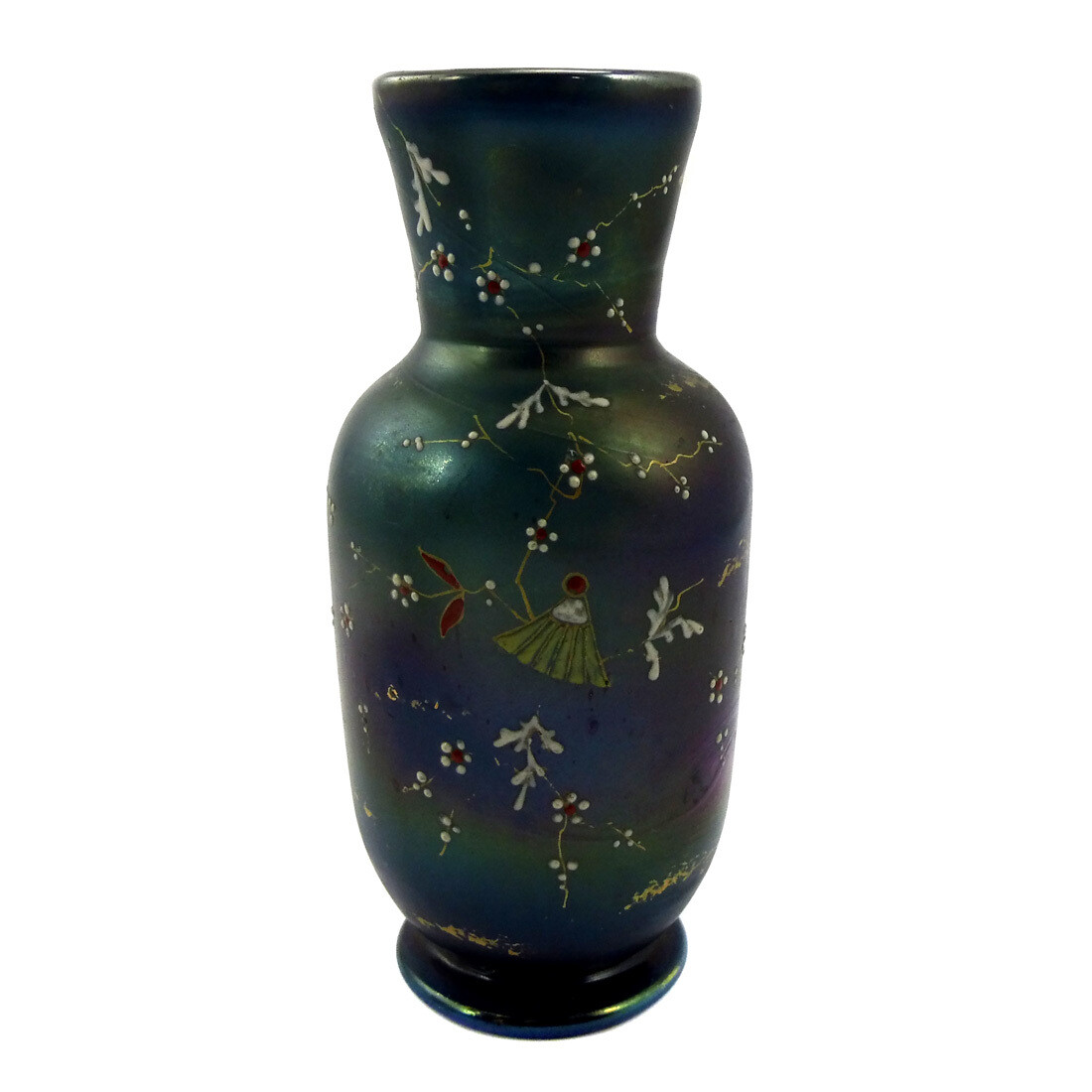 Art Nouveau vase with enamel painting, bronze Cyprus decor, Josephinenhütte / Heckert