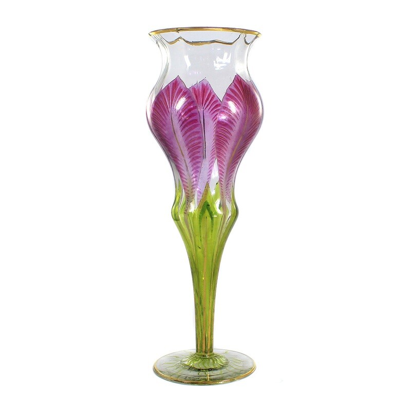 Tall vase with transparent painting by Fritz Heckert, designed by L. Sütterlin around 1905