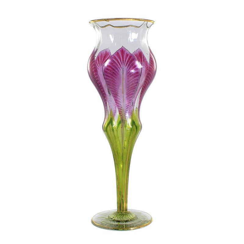 Tall vase with transparent painting by Fritz Heckert, designed by L. Sütterlin around 1905