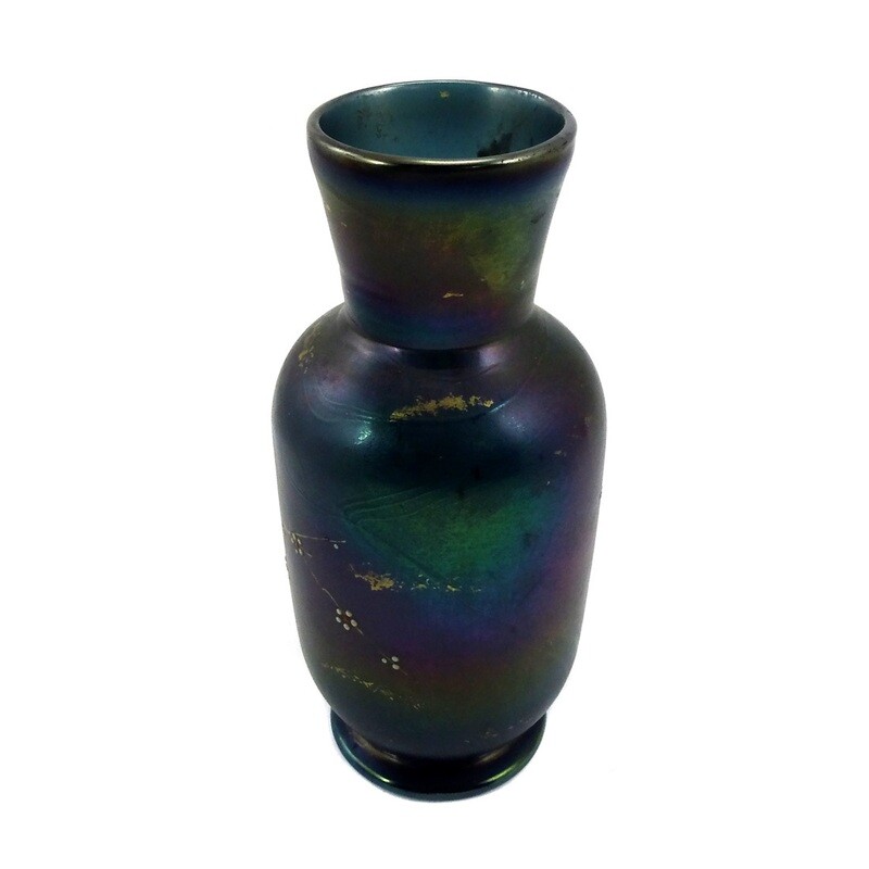 Art Nouveau vase with enamel painting, bronze Cyprus decor, Josephinenhütte / Heckert