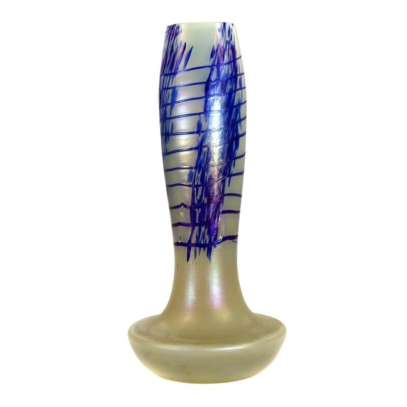 Art Nouveau vase with cobalt blue thread and crumb inclusions, Fritz Heckert