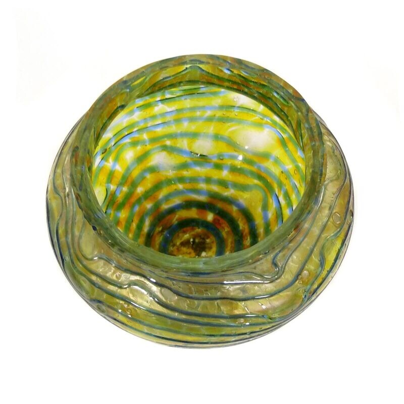 Small vase with crumb melts and covered threads, F. Heckert around 1900