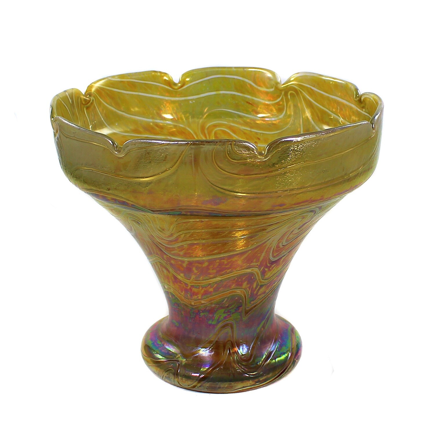Vase mit gelben Kröseleinschmelzung & gekämmten Dekor, Fritz Heckert um 1901