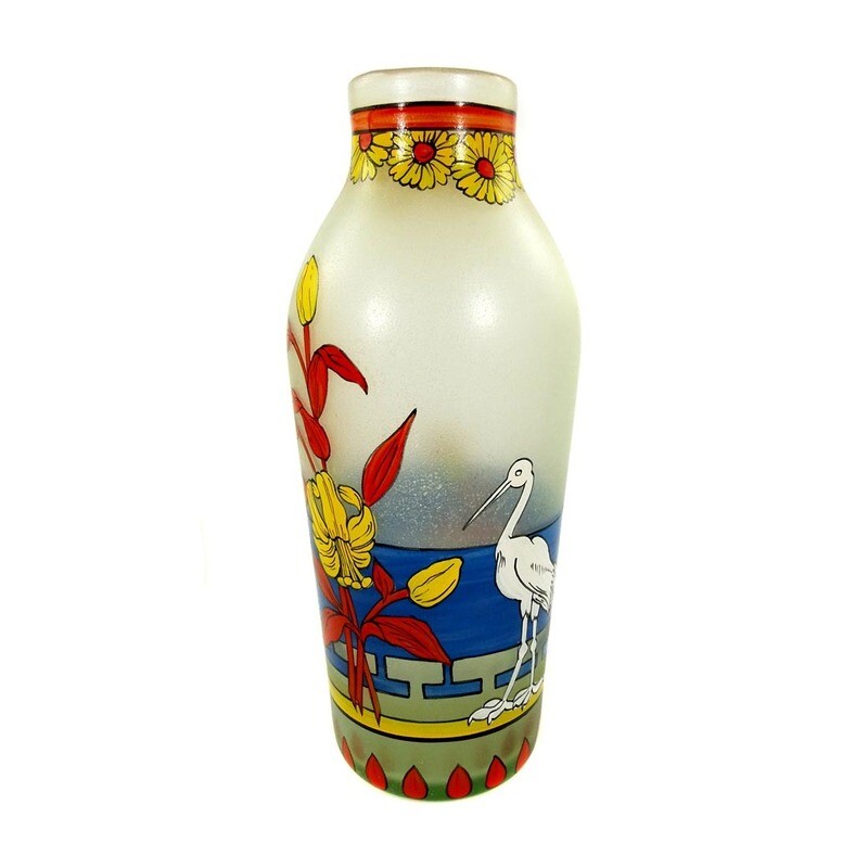 Vase with lilies and stork, Fritz Heckert, designed by Max Rade around 1900