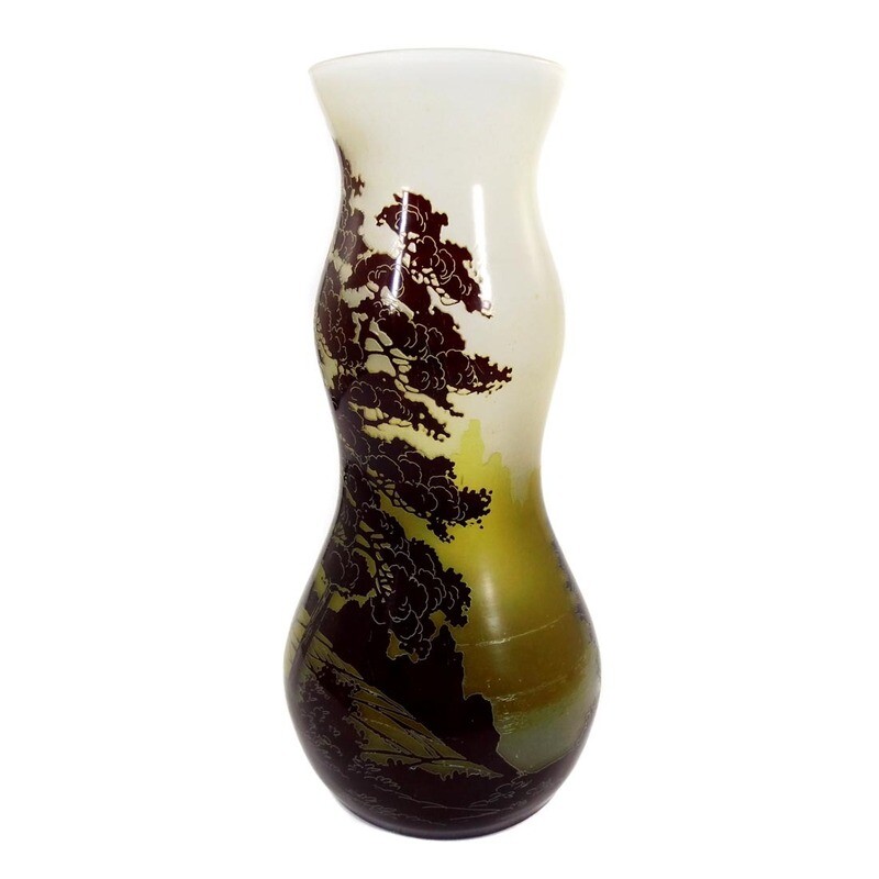 Art Nouveau vase with tree landscape, Carl Goldberg in Haida, signed, around 1900