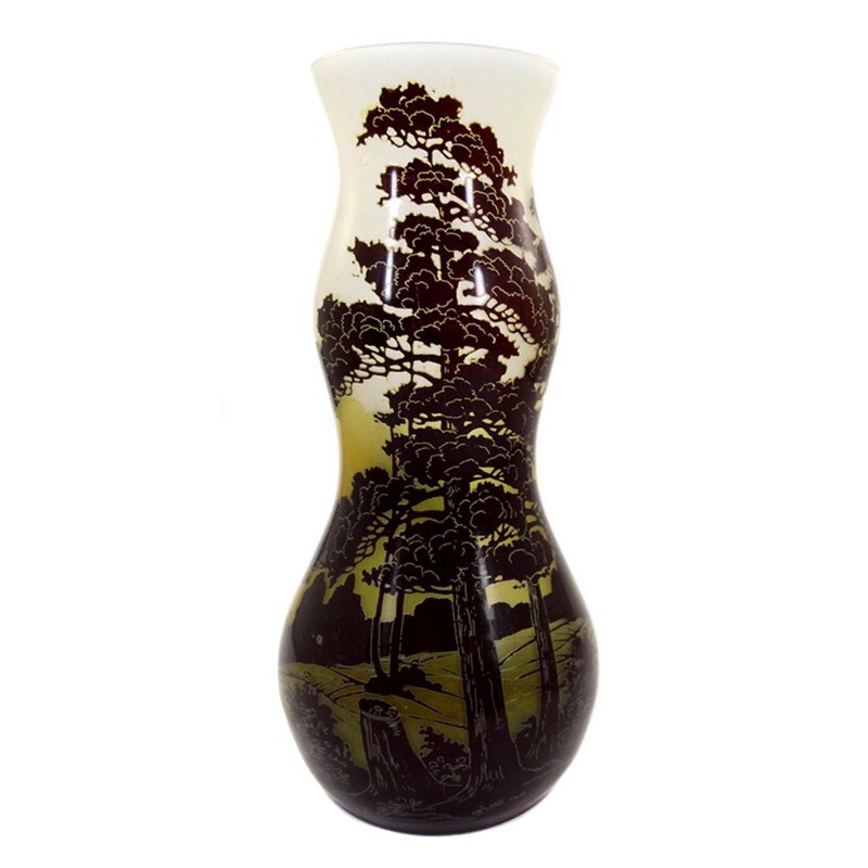 Art Nouveau vase with tree landscape, Carl Goldberg in Haida, signed, around 1900