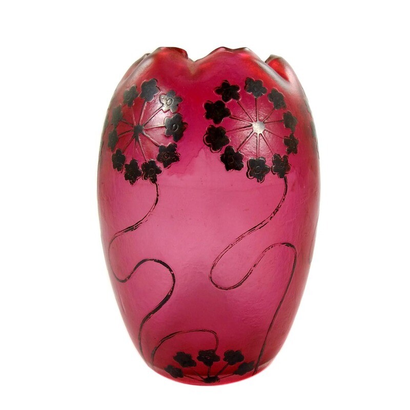 Vase with silver overlay decor, Carl Goldberg in Haida around 1900