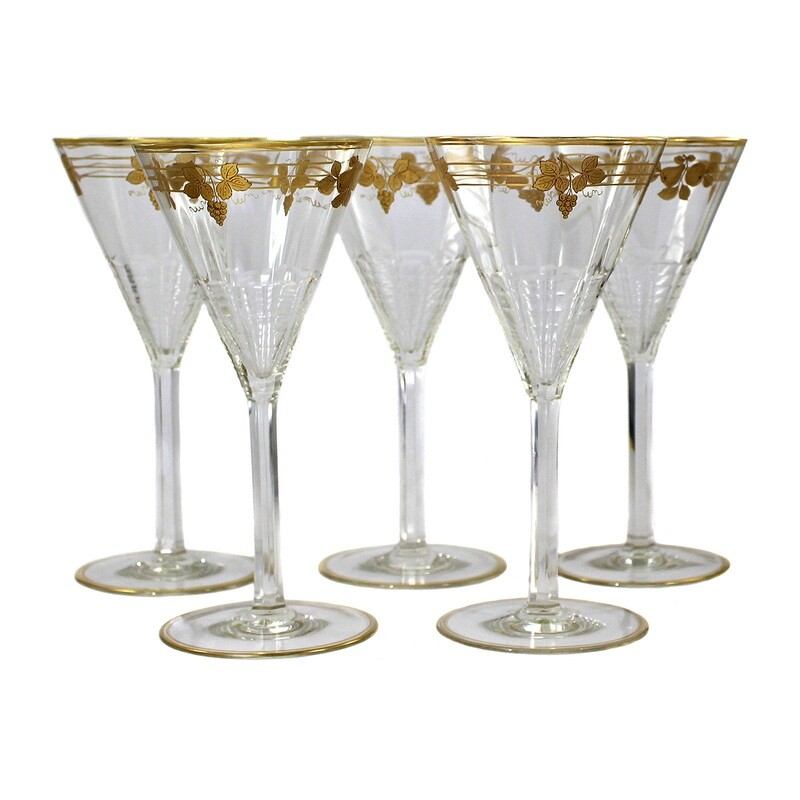 1st of 5. Champagne glass with polished gold painting, Blumenbach glass factory around 1908-10