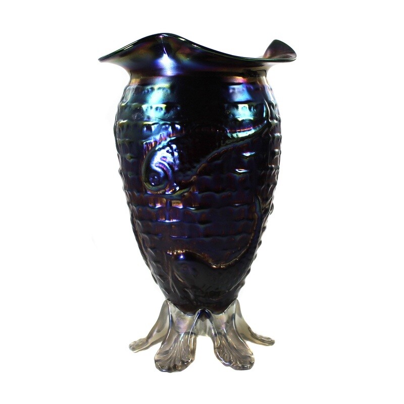 Pair of rare vases made of ruby red glass with fish decoration, Bohemia around 1900