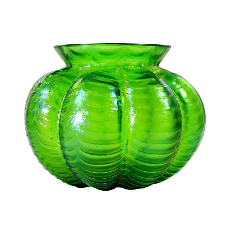 Art Nouveau vase made of light green glass in the shape of a pumpkin, Bohemia around 1900