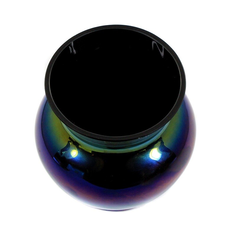 Small vase made of black glass with a lustered surface, Bohemia around 1910-20