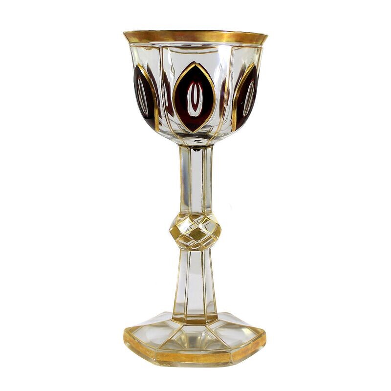 Cup with gold line decoration and copper ruby overlay, Bohemia around 1910