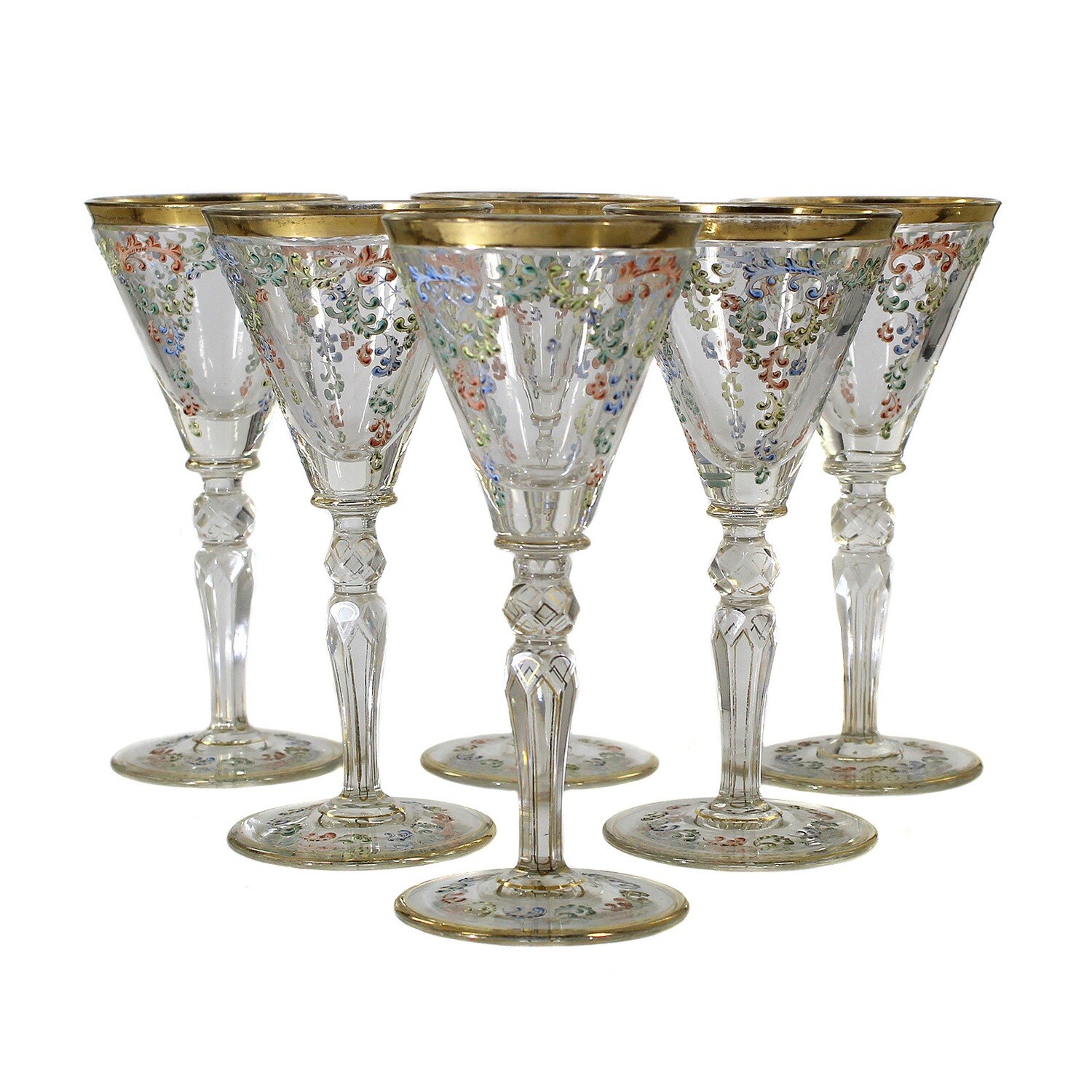 1st of 6. Stem glass with polychrome enamel painting, Meyr&#39;s nephew around 1890-1900