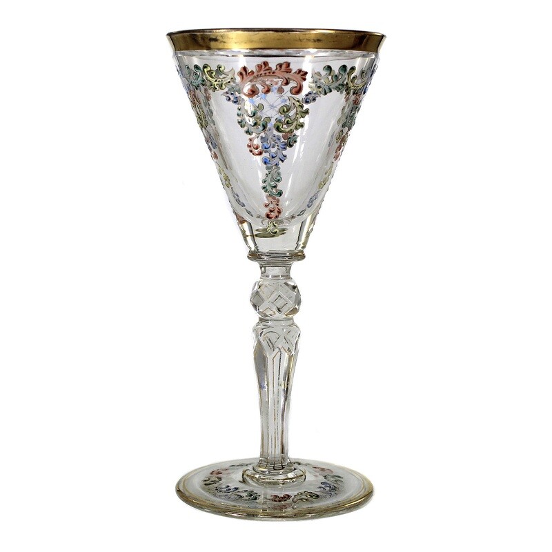 1st of 6. Stem glass with polychrome enamel painting, Meyr's nephew around 1890-1900