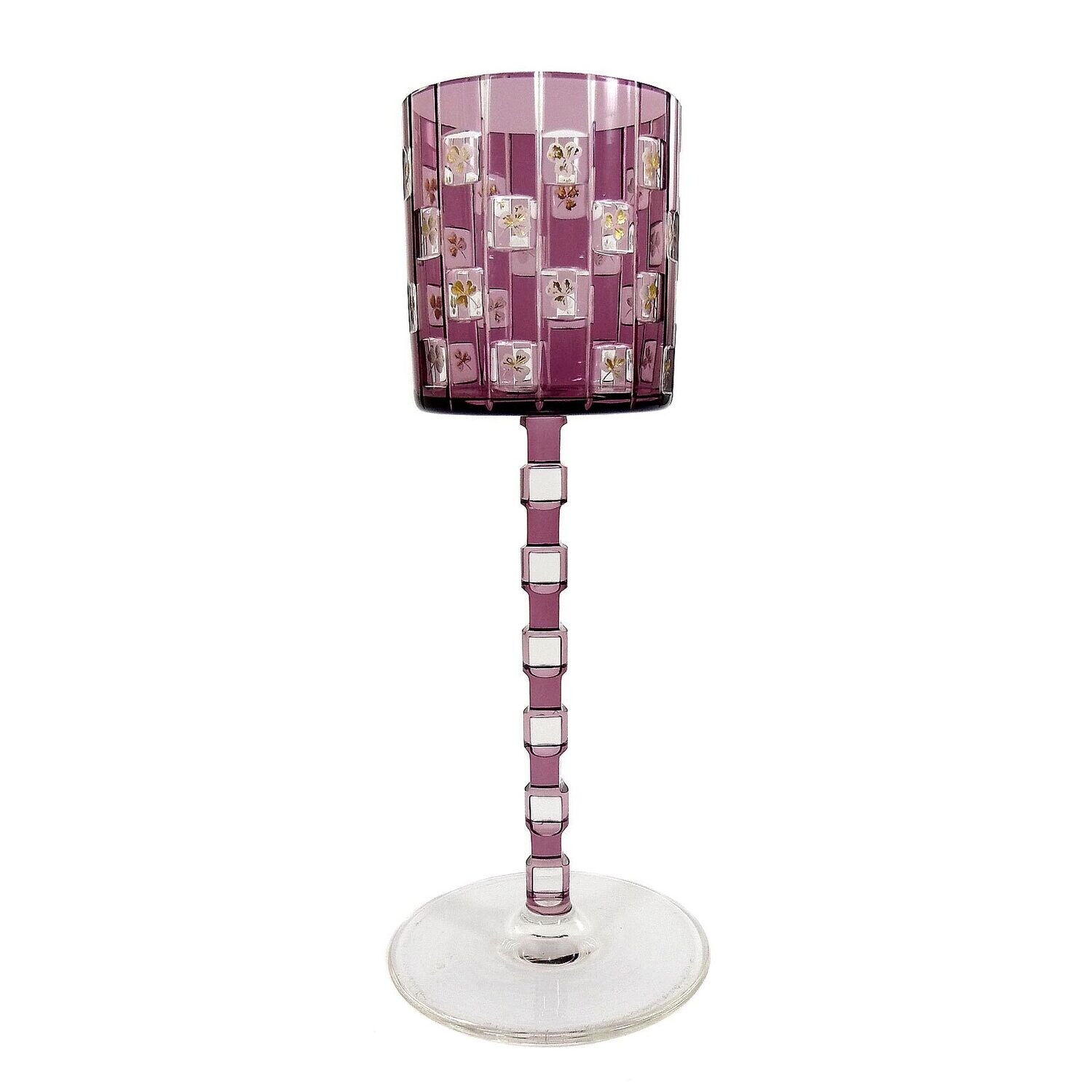 Stem glass with light purple overlay and clover leaves, Meyr&#39;s nephew around 1910