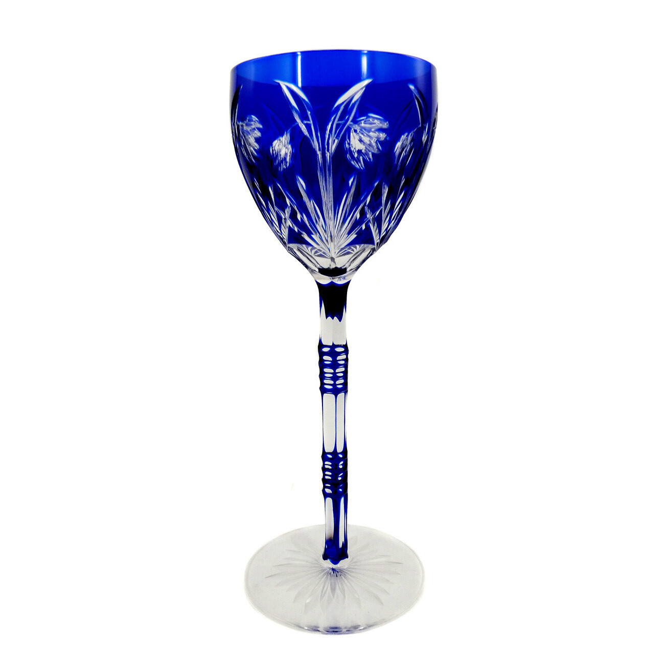 Stem glass with cobalt blue overlay &amp; decorative cut decoration, Meyr&#39;s nephew around 1920